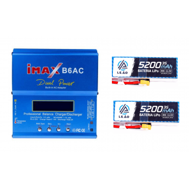 2X BATERIAS LIPO 3S 11.1V 5200MAH 50C / 100C PLUG XT90 + CARREGADOR DIGITAL IMAX B6 LEÃO LB5200LP3_XT90